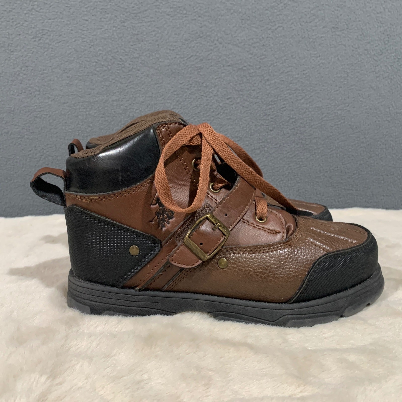 US Polo Assn Kedge Duck Rugged Boots Toddler Boys Size 3 Buckle Lace Up Lug
