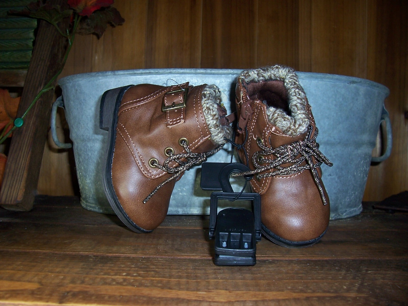 WONDER NATION GIRLS TODDLER ANKLE BOOTS SIZE 3 BROWN DRESS LACE UP DESIGN BUCKLE