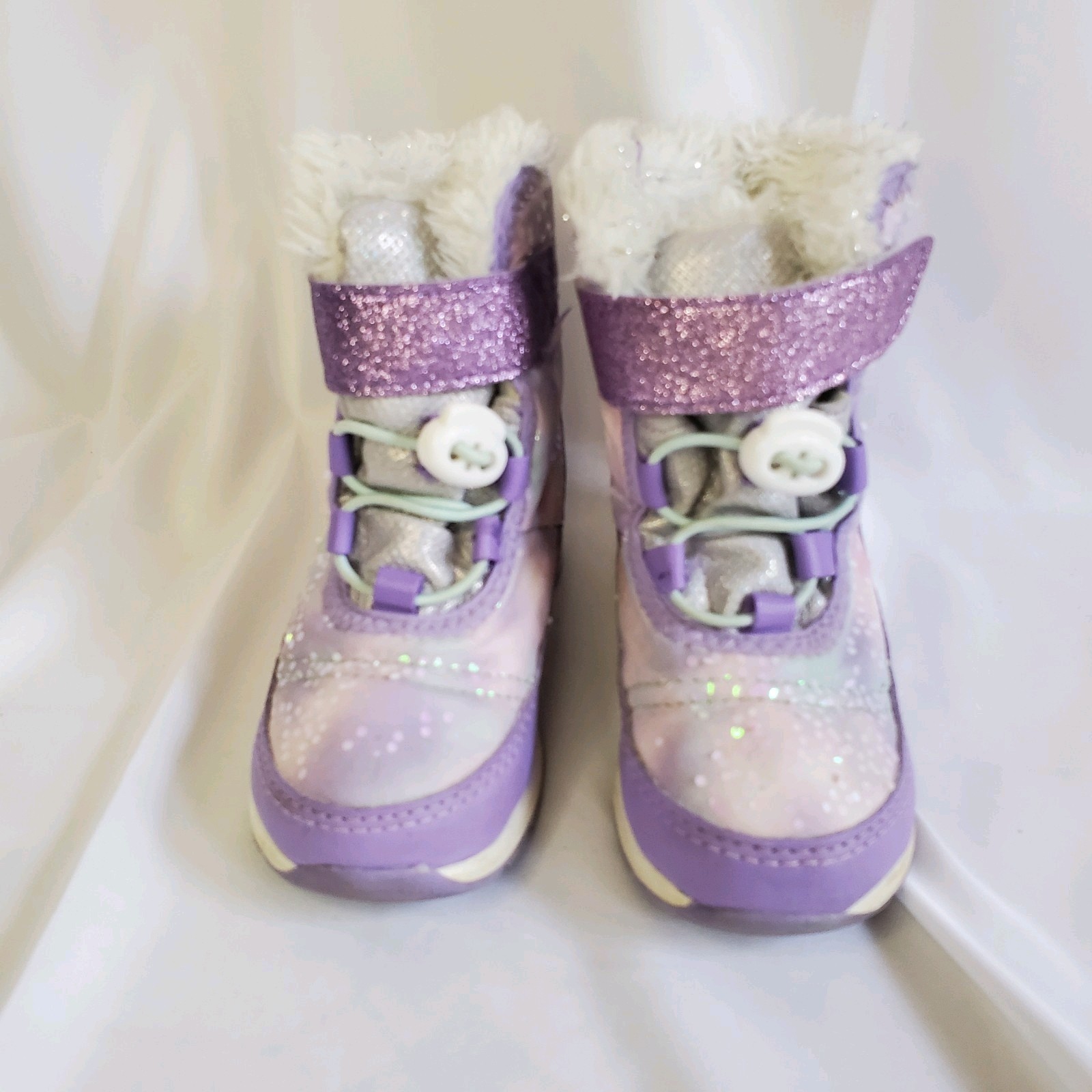 Wonder Nation Girls Winter Boots Size 7 Purple & Silver Glitter Sparkle