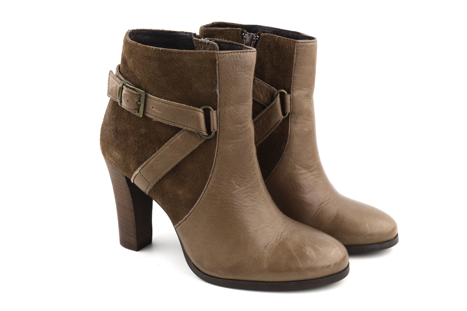 JONAK Women’s Boots UK3.5 EU36 Brown Suede Zip Almond Toe High Heel Buckle