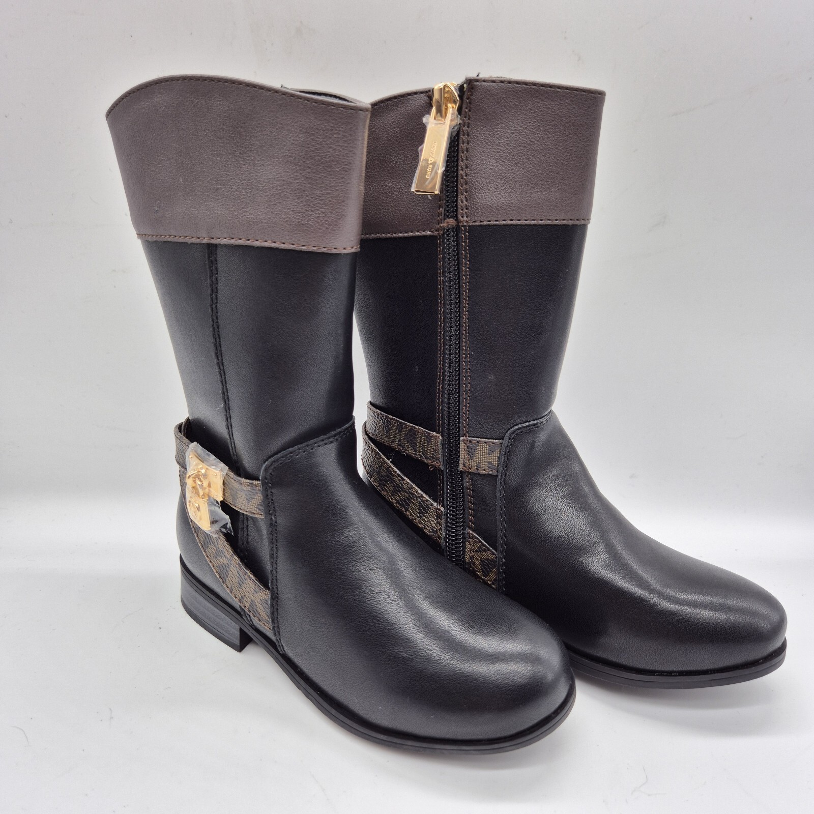 Michael Kors Girls Boots Size 6 Kids Finel Leather Boots High Black Brown (230