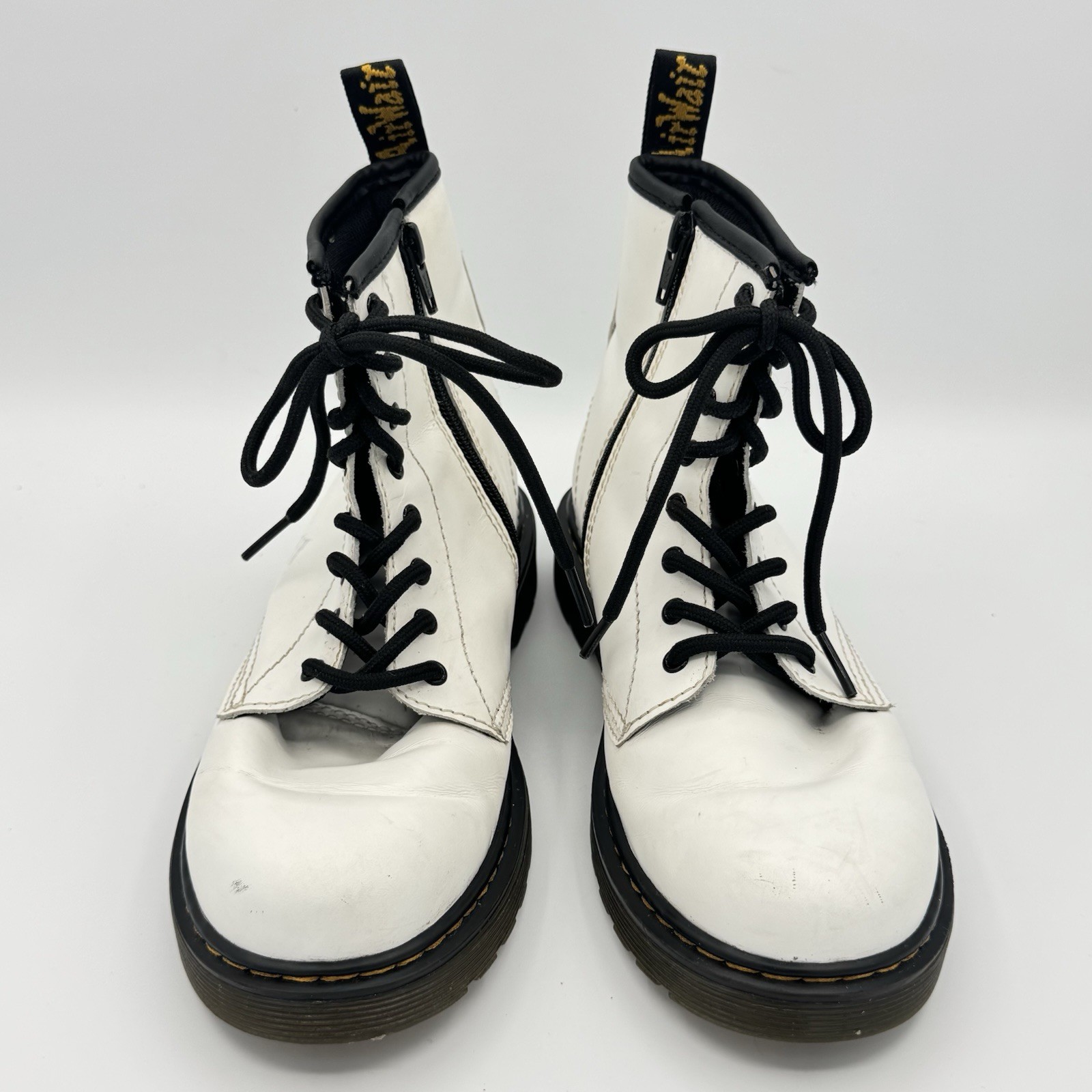 Dr. Martens 1460 J White Leather 8-Eye Lace Up Side Zip Boots Youth Girls US 5