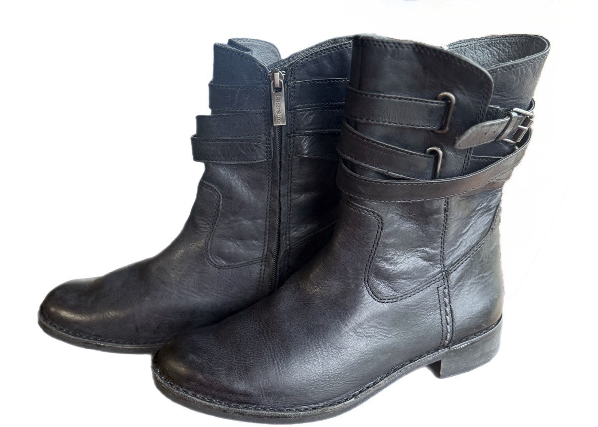 Bussola Leather Mid Calf Boots Women 10 Black Riding Equestrian Buckle Zip