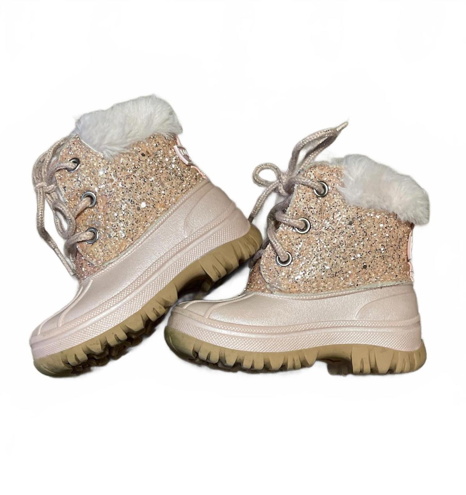 London Fog Girl’s Rose Gold Stockport Winter Boots w Faux Fur Lining & Glitter 6